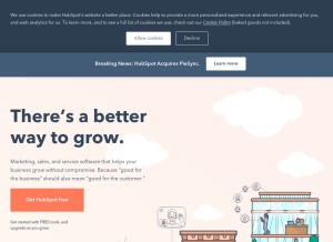 How hubspot.com looks like on a tablet such as an iPad.