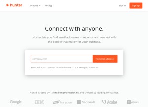 How hunter.io looks like on a tablet such as an iPad.