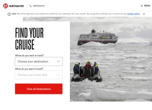 How hurtigruten.com looks like on a tablet such as an iPad.