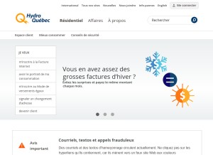 How hydroquebec.com looks like on a tablet such as an iPad.