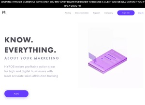 How hyros.com looks like on a tablet such as an iPad.