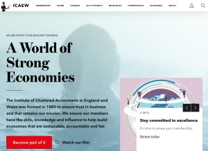 How icaew.com looks like on a tablet such as an iPad.