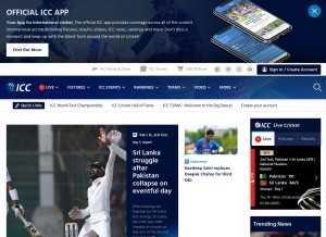How icc-cricket.com looks like on a tablet such as an iPad.