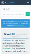 How icd.codes looks like on a mobile device such as an iPhone.