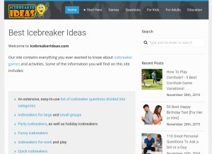 How icebreakerideas.com looks like on a tablet such as an iPad.