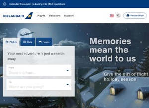 How icelandair.com looks like on a tablet such as an iPad.