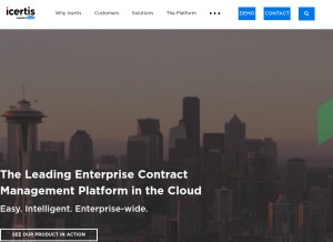 How icertis.com looks like on a tablet such as an iPad.