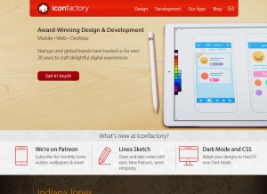 How iconfactory.com looks like on a tablet such as an iPad.