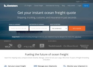 How icontainers.com looks like on a tablet such as an iPad.