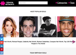 How idolnetworth.com looks like on a tablet such as an iPad.