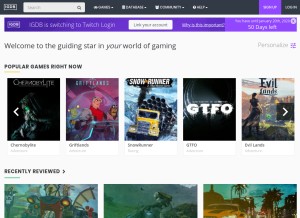 How igdb.com looks like on a tablet such as an iPad.