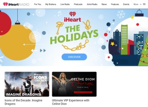 How iheartradio.ca looks like on a tablet such as an iPad.