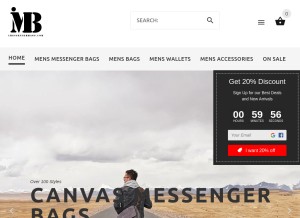 How imessengerbags.com looks like on a tablet such as an iPad.