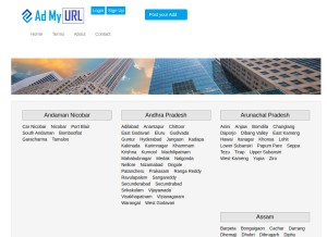 How in.admyurl.com looks like on a tablet such as an iPad.