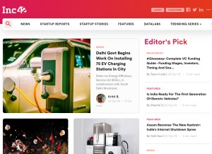 How inc42.com looks like on a tablet such as an iPad.