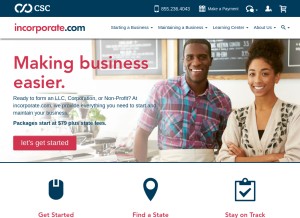 How incorporate.com looks like on a tablet such as an iPad.