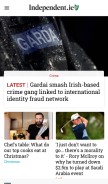 How independent.ie looks like on a mobile device such as an iPhone.