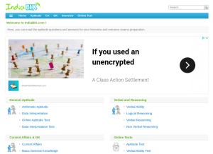 How indiabix.com looks like on a tablet such as an iPad.