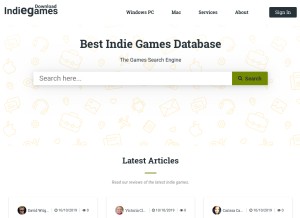 How indiegames.download looks like on a tablet such as an iPad.