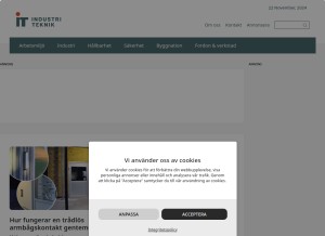 How industriteknik.net looks like on a tablet such as an iPad.