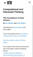 How inferentialthinking.com looks like on a mobile device such as an iPhone.