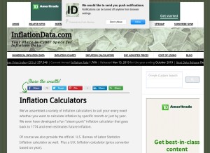 How inflationdata.com looks like on a tablet such as an iPad.