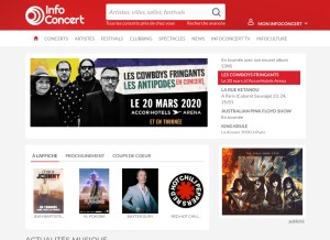 How infoconcert.com looks like on a tablet such as an iPad.