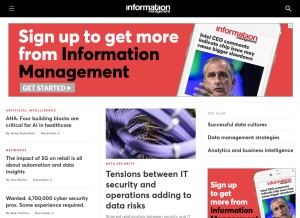 How information-management.com looks like on a tablet such as an iPad.