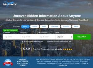 How infotracer.com looks like on a tablet such as an iPad.