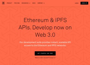 How infura.io looks like on a tablet such as an iPad.