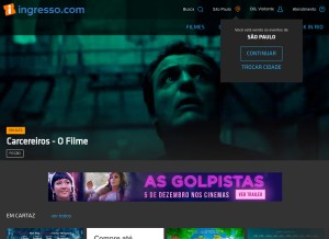How ingresso.com looks like on a tablet such as an iPad.