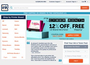 How inkcartridges.com looks like on a tablet such as an iPad.