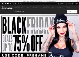 How inkedshop.com looks like on a tablet such as an iPad.