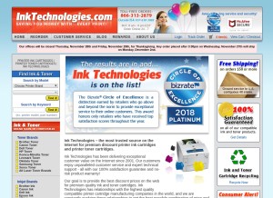 How inktechnologies.com looks like on a tablet such as an iPad.