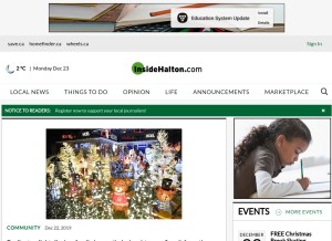 How insidehalton.com looks like on a tablet such as an iPad.