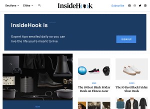 How insidehook.com looks like on a tablet such as an iPad.