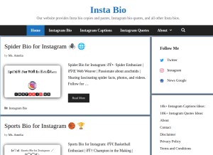 How instabio.us looks like on a tablet such as an iPad.