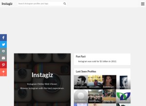 How instagiz.com looks like on a tablet such as an iPad.