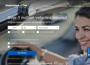 How insurance.com looks like on a tablet such as an iPad.