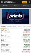 How investing.com looks like on a mobile device such as an iPhone.