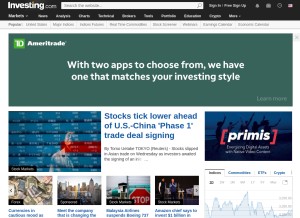 How investing.com looks like on a tablet such as an iPad.