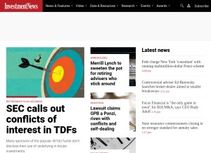 How investmentnews.com looks like on a tablet such as an iPad.