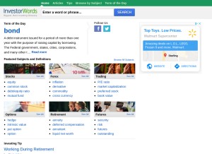 How investorwords.com looks like on a tablet such as an iPad.