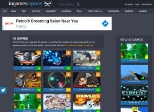 How iogames.space looks like on a tablet such as an iPad.