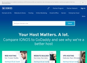 How ionos.com looks like on a tablet such as an iPad.