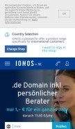 How ionos.de looks like on a mobile device such as an iPhone.