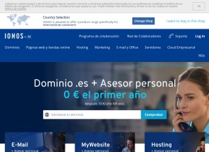How ionos.es looks like on a tablet such as an iPad.