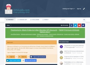 How iosgods.com looks like on a tablet such as an iPad.