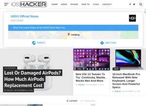 How ioshacker.com looks like on a tablet such as an iPad.