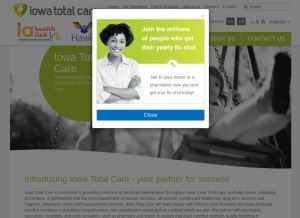 How iowatotalcare.com looks like on a tablet such as an iPad.
